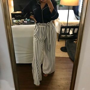 Striped High Waist Paper Bag Pants